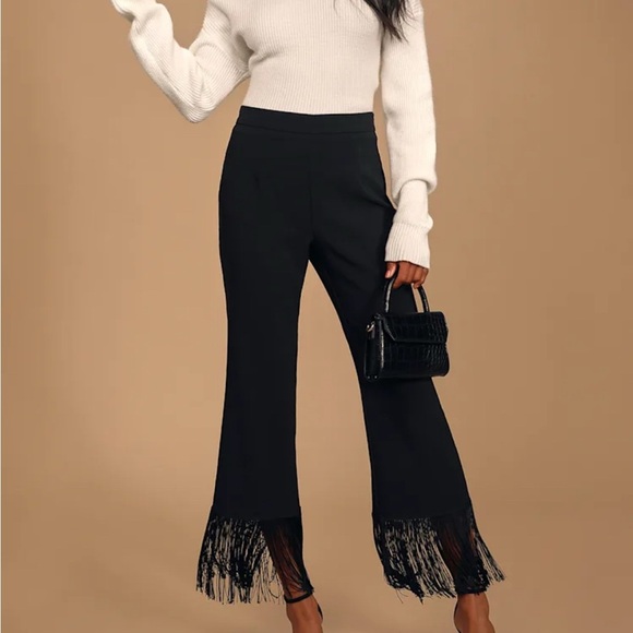 Lulus Pants - Lulu's Catch a Crush Black Fringe Hem Cropped Pants Sz S NWT